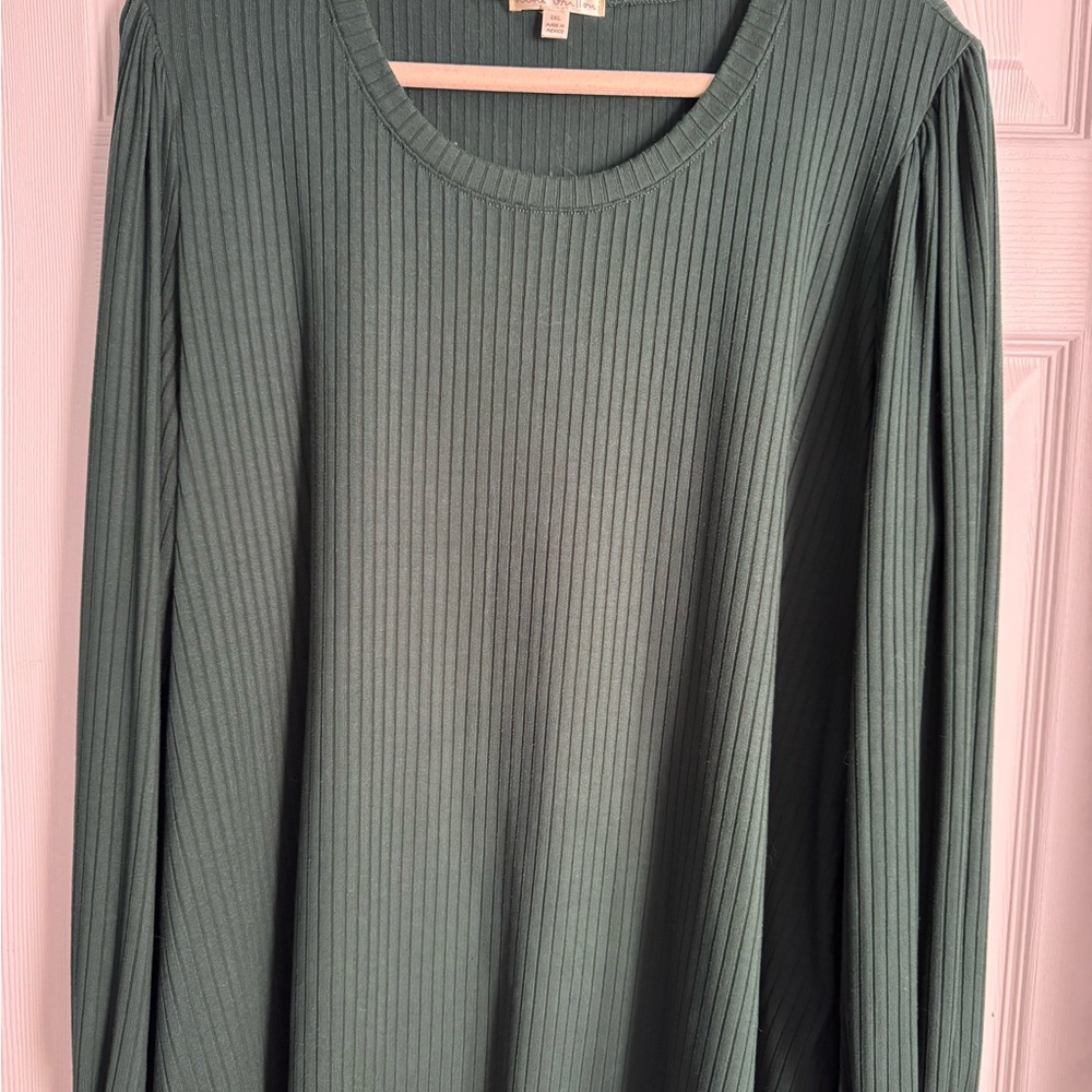 Nine Britton Ribbed Dark Green Blouse